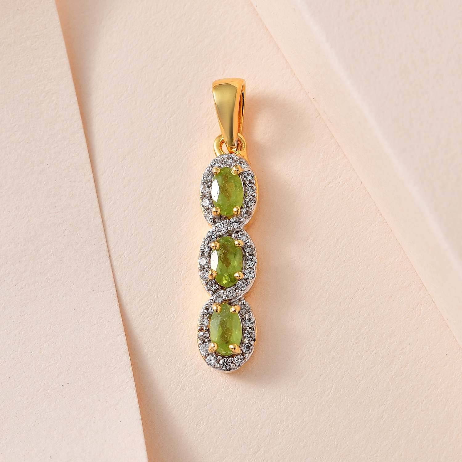AA Natürlicher, italienischer Vesuvianit, Weißer Zirkon Anhänger, 925 Silber Gelbgold Vermeil, ca. 1.23 ct