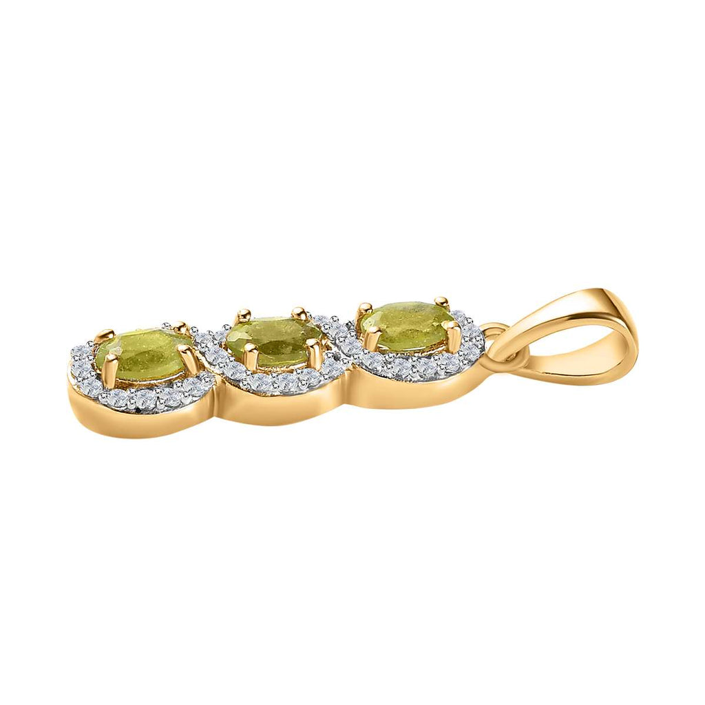 AA Natürlicher, italienischer Vesuvianit, Weißer Zirkon Anhänger, 925 Silber Gelbgold Vermeil, ca. 1.23 ct