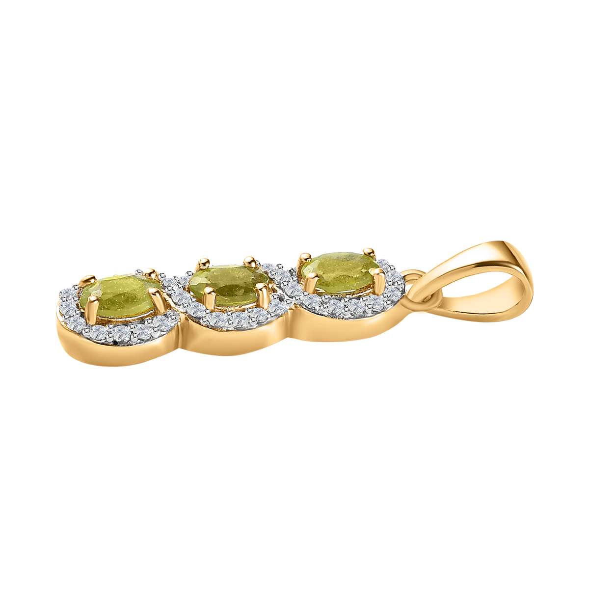 AA Natürlicher, italienischer Vesuvianit, Weißer Zirkon Anhänger, 925 Silber Gelbgold Vermeil, ca. 1.23 ct