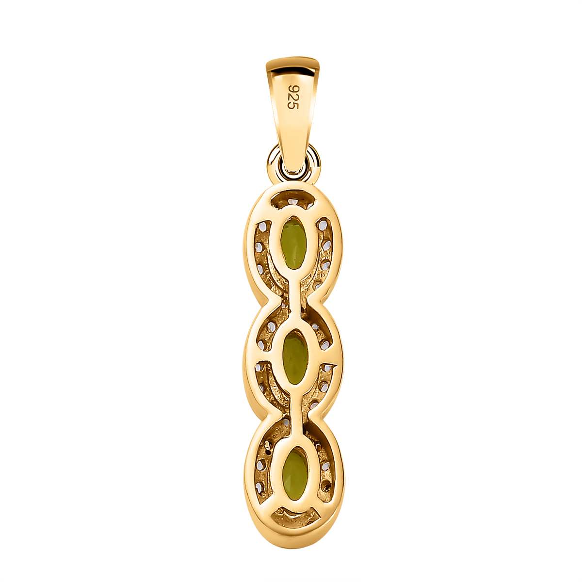AA Natürlicher, italienischer Vesuvianit, Weißer Zirkon Anhänger, 925 Silber Gelbgold Vermeil, ca. 1.23 ct