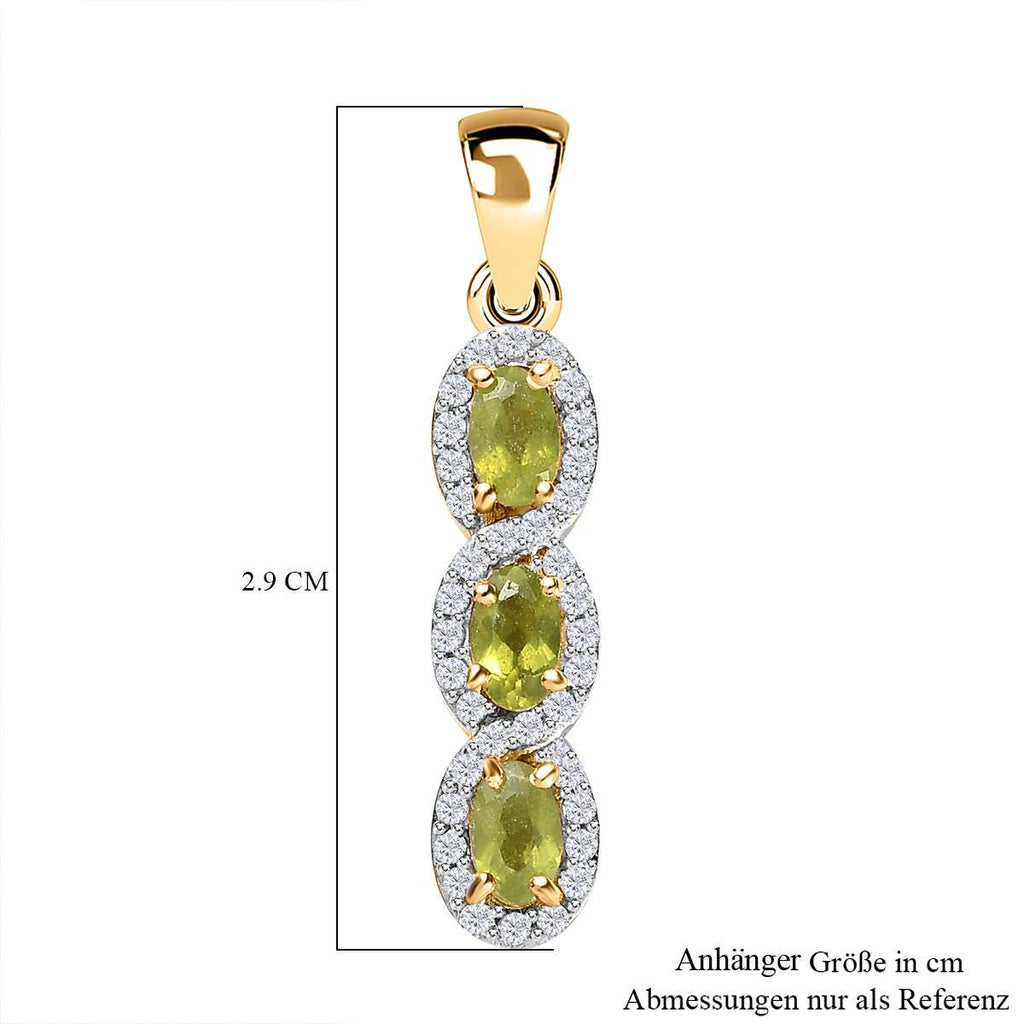 AA Natürlicher, italienischer Vesuvianit, Weißer Zirkon Anhänger, 925 Silber Gelbgold Vermeil, ca. 1.23 ct