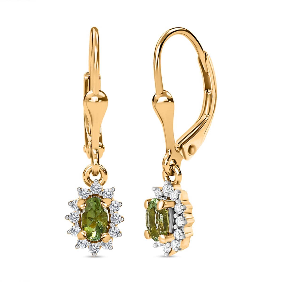 Natürliche AA Calabar-Turmalin, Weißer Zirkon Ohrringe, 925 Silber Gelbgold Vermeil ca. 0.77 ct