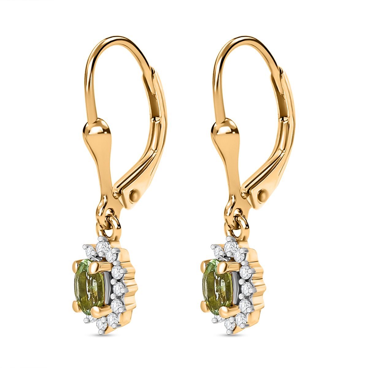 Natürliche AA Calabar-Turmalin, Weißer Zirkon Ohrringe, 925 Silber Gelbgold Vermeil ca. 0.77 ct