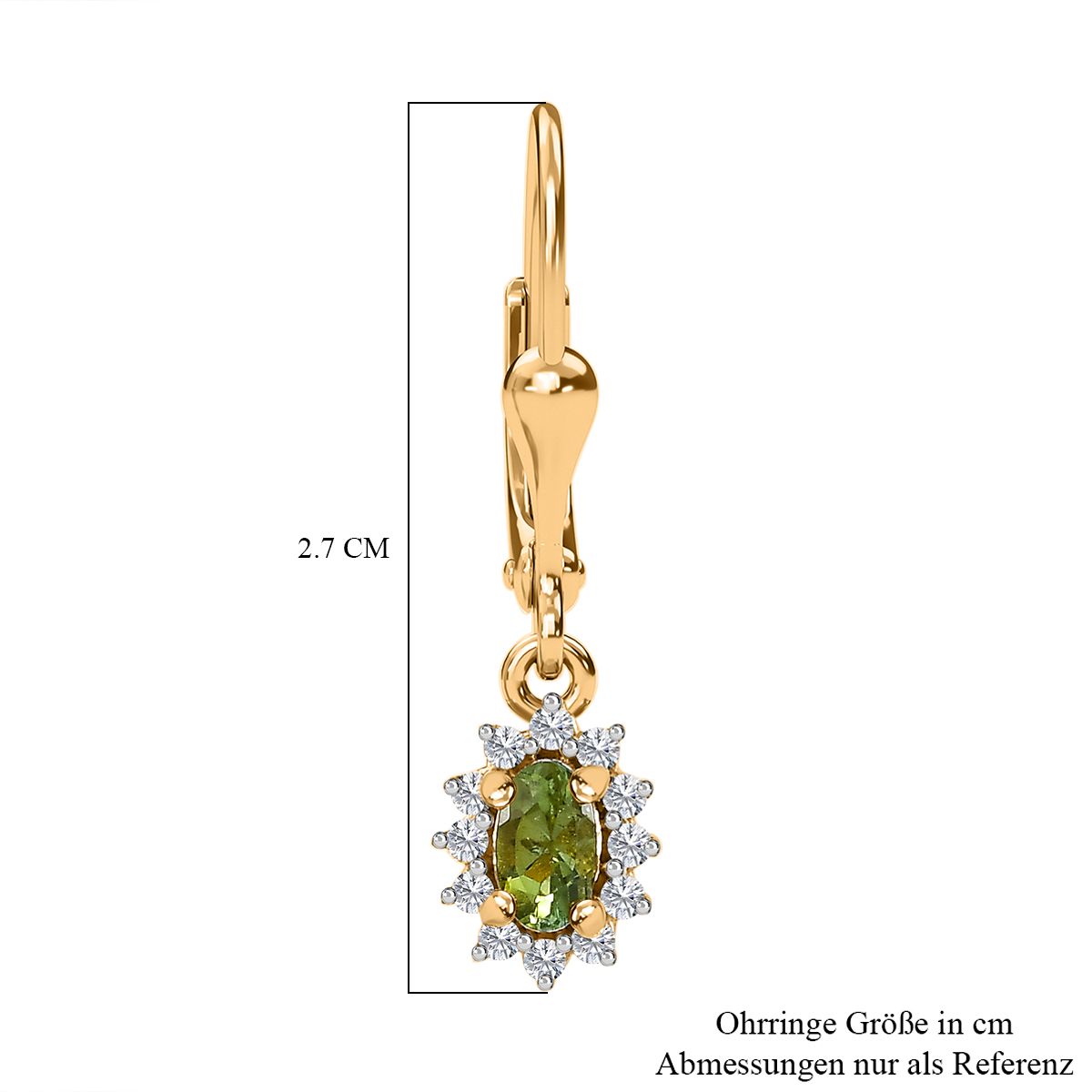 Natürliche AA Calabar-Turmalin, Weißer Zirkon Ohrringe, 925 Silber Gelbgold Vermeil ca. 0.77 ct