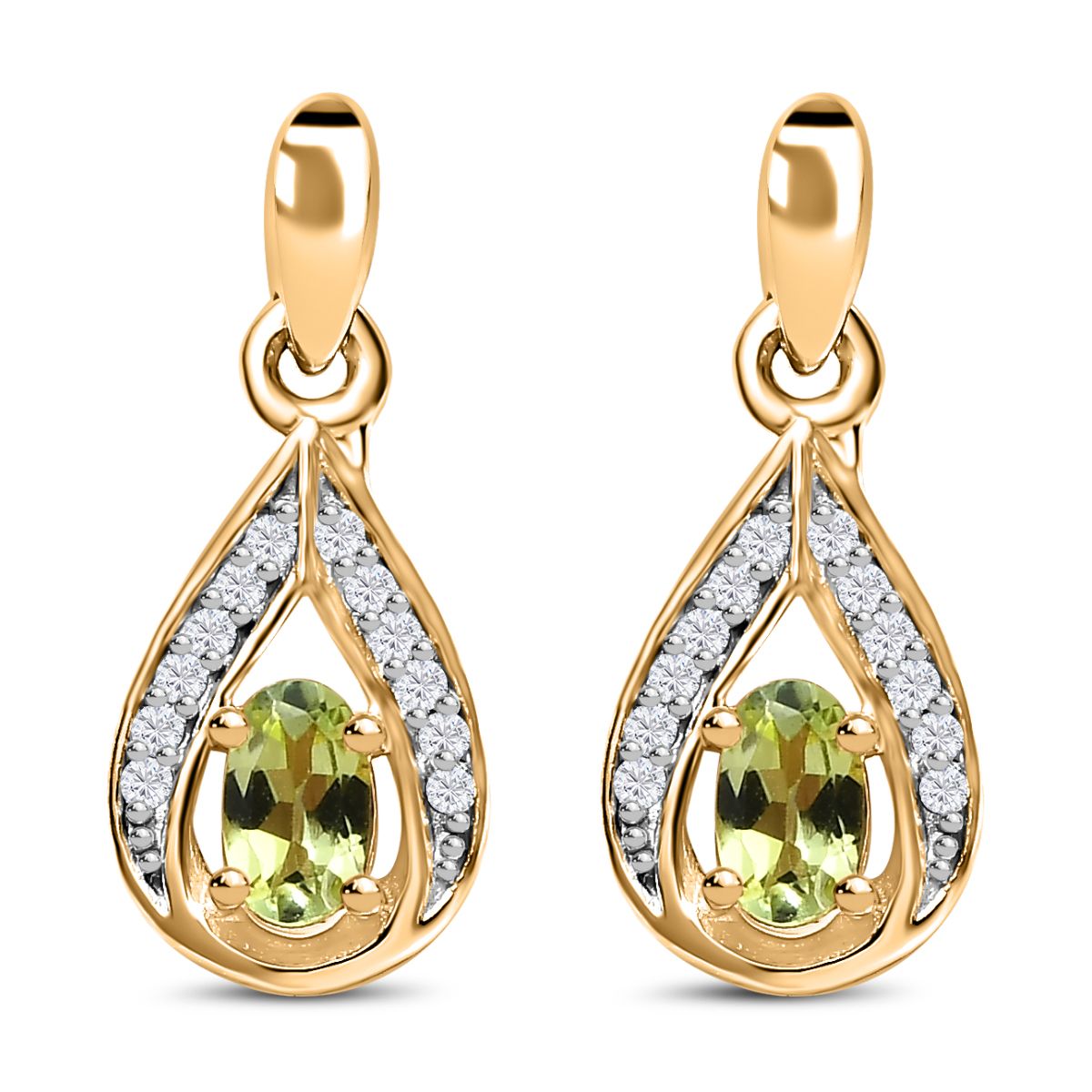 Natürliche AA Calabar-Turmalin, Weißer Zirkon Ohrringe, 925 Silber Gelbgold Vermeil, ca. 0.66 ct
