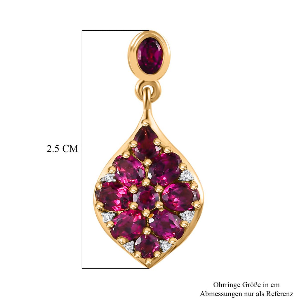 Rhodolith Granat Ohrringe, 925 Silber Gelbgold Vermeil, ca. 4.13 ct