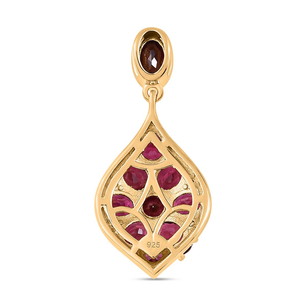 Rhodolith Granat Anhänger, 925 Silber Gelbgold Vermeil, ca. 4.00 ct