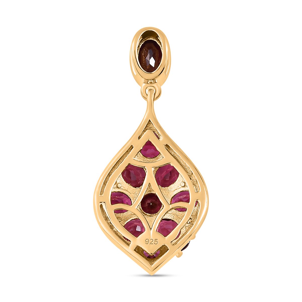 Rhodolith Granat Anhänger, 925 Silber Gelbgold Vermeil, ca. 4.00 ct