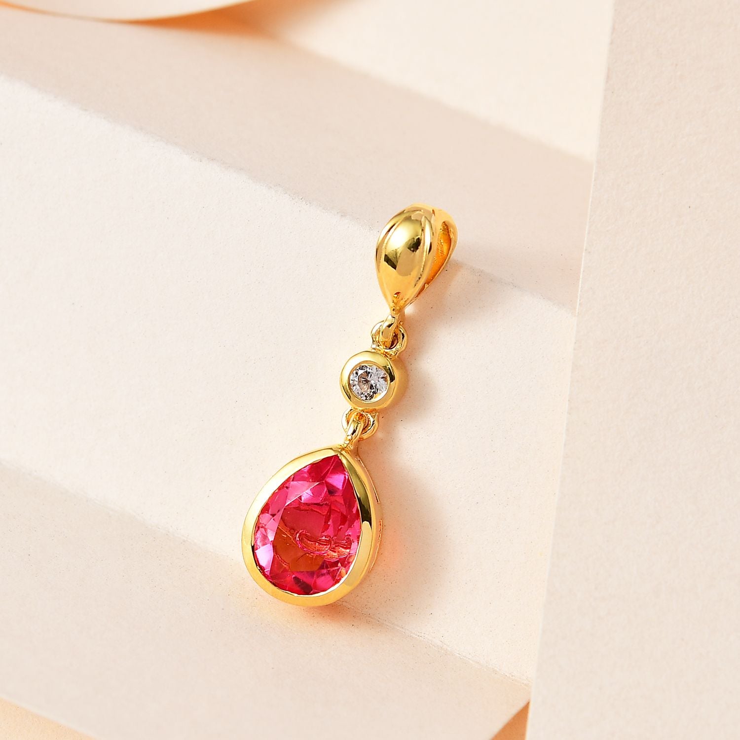 Sunset Quarz Triplette, Weißer Zirkon Anhänger, 925 Silber Gelbgold Vermeil, ca. 2.13 ct