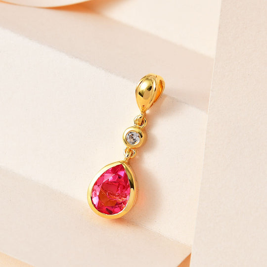 Sunset Quarz Triplette, Weißer Zirkon Anhänger, 925 Silber Gelbgold Vermeil, ca. 2.13 ct