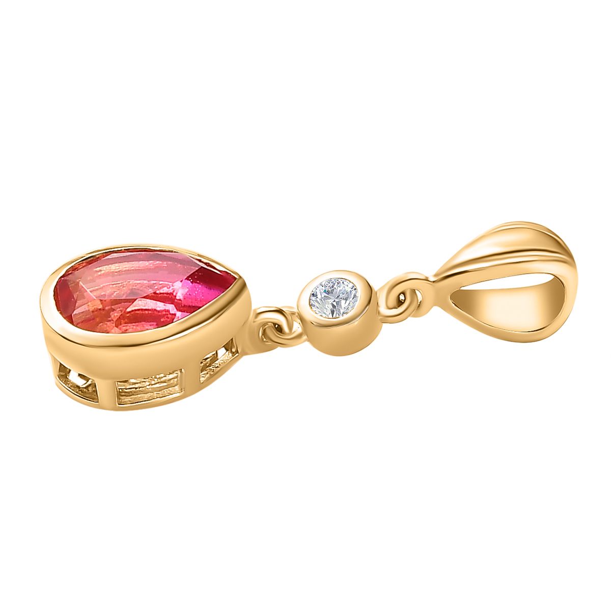 Sunset Quarz Triplette, Weißer Zirkon Anhänger, 925 Silber Gelbgold Vermeil, ca. 2.13 ct