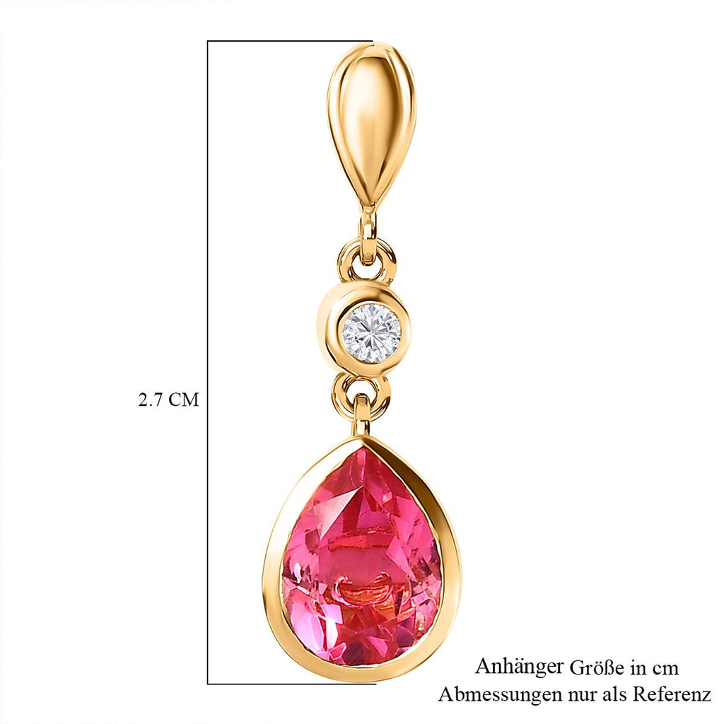 Sunset Quarz Triplette, Weißer Zirkon Anhänger, 925 Silber Gelbgold Vermeil, ca. 2.13 ct