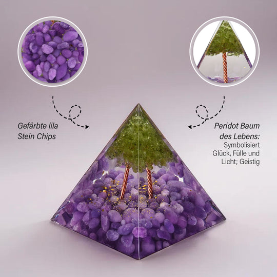 Edelstein Pyramide mit Obsidian und Amethyst, Amethyst