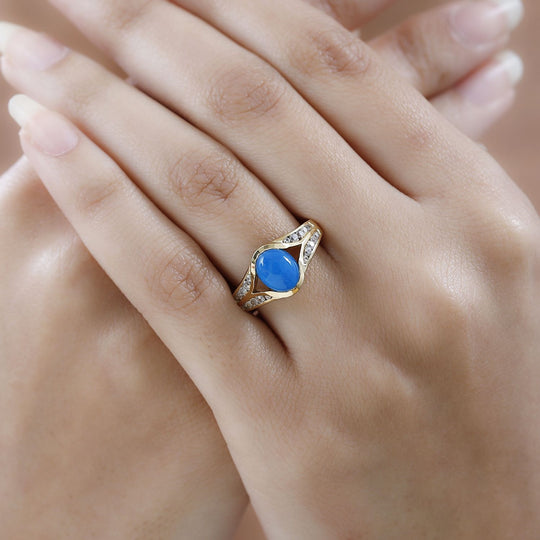 AA Miami Blau Welo Opal, Weißer Zirkon Ring, 925 Silber Gelbgold Vermeil, (Größe 21.00) ca. 1.56 ct