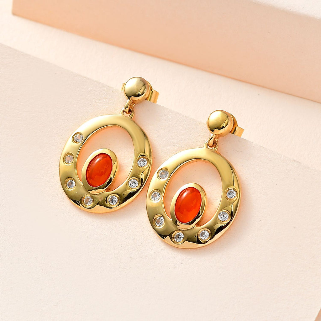 Orange äthiopischer Opal, Weißer Zirkon Ohrringe, 925 Silber Gelbgold Vermeil, ca. 0.98 ct