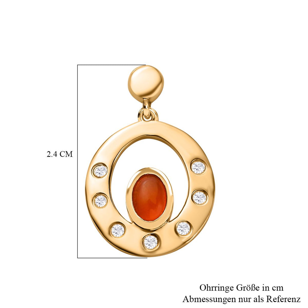 Orange äthiopischer Opal, Weißer Zirkon Ohrringe, 925 Silber Gelbgold Vermeil, ca. 0.98 ct