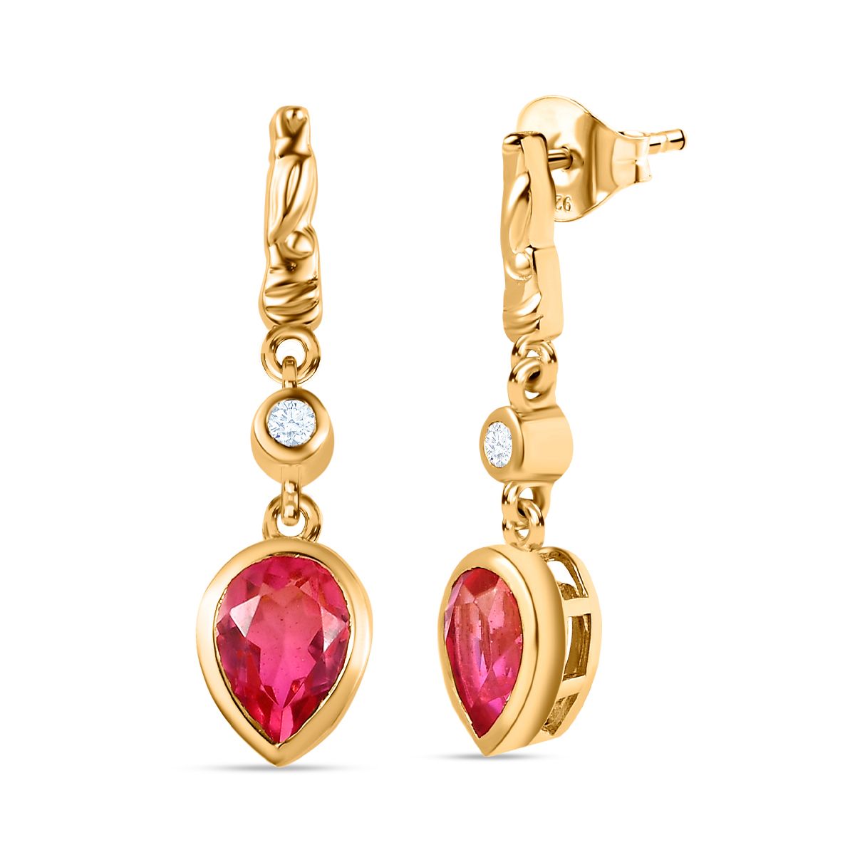 Sunset Quarz Triplette, Weißer Zirkon Ohrringe, 925 Silber Gelbgold Vermeil, ca. 2.81 ct