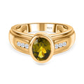 AA Natürlicher, italienischer Vesuvianit, Weißer Zirkon Ringe 925 Silber Gelbgold Vermeil (Größe 17.00) ca. 1.43 ct