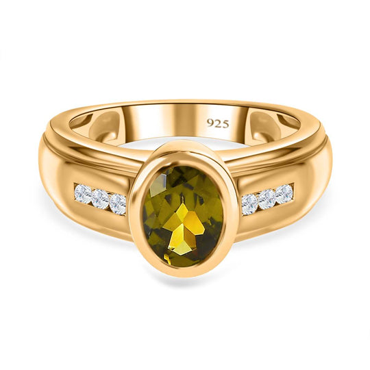 AA Natürlicher, italienischer Vesuvianit, Weißer Zirkon Ringe 925 Silber Gelbgold Vermeil (Größe 17.00) ca. 1.43 ct