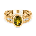 AA Natürlicher, italienischer Vesuvianit, Weißer Zirkon Ringe 925 Silber Gelbgold Vermeil (Größe 17.00) ca. 1.43 ct