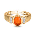 Orange äthiopischer Welo Opal, Weißer Zirkon Ring, 925 Silber Gelbgold Vermeil, (Größe 17.00) ca. 0.85 ct