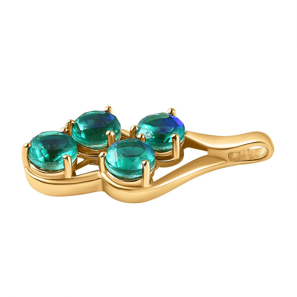 Pfau Quarz Triplette Anhänger, 925 Silber Gelbgold Vermeil, ca. 3.78 ct
