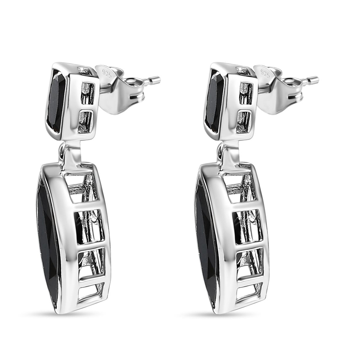 Schwarzer Spinell Ohrringe, 925 Silber platiniert, ca. 11.46 ct