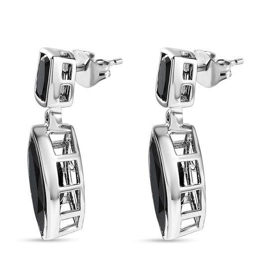Schwarzer Spinell Ohrringe, 925 Silber platiniert, ca. 11.46 ct