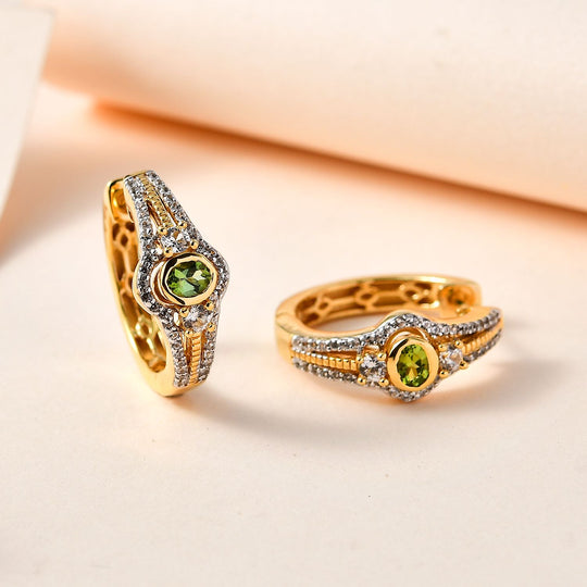 AA Calabar-Turmalin, Weißer Zirkon Ohrringe 925 Silber Gelbgold Vermeil ca. 1.55 ct