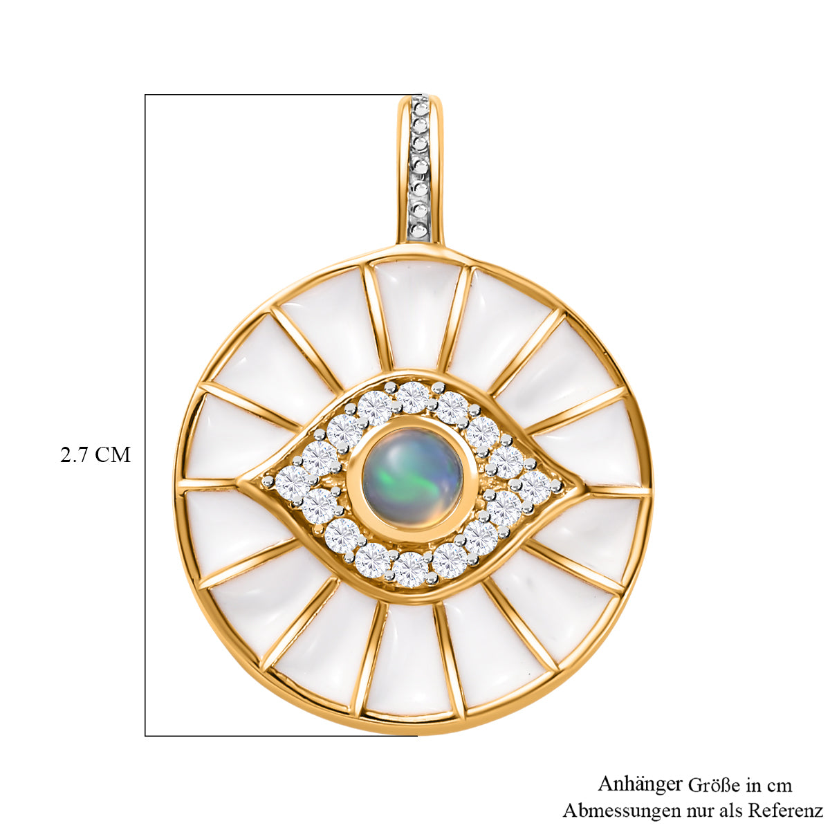 Natürlicher, äthiopischer Welo Opal, Weißer Zirkon Anhänger, 925 Silber Gelbgold Vermeil ca. 0.51 ct