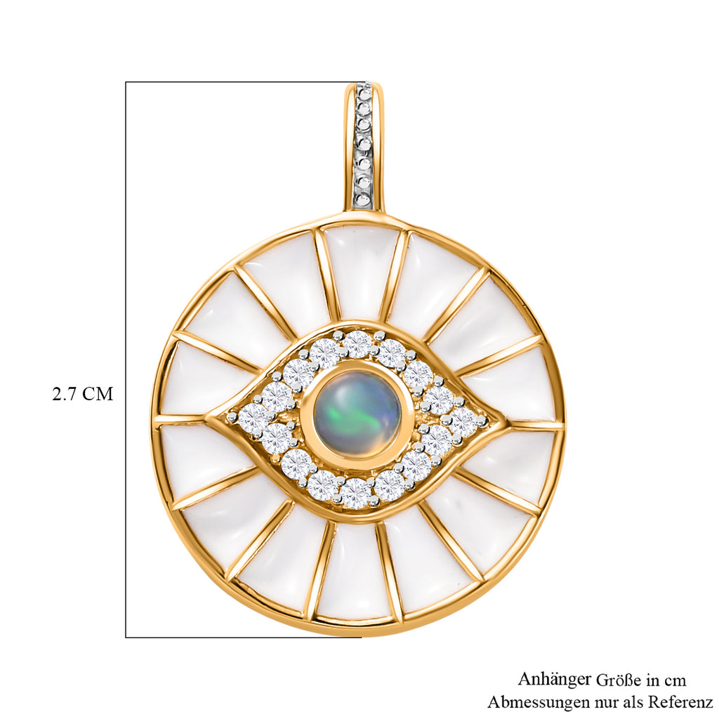 Natürlicher, äthiopischer Welo Opal, Weißer Zirkon Anhänger, 925 Silber Gelbgold Vermeil ca. 0.51 ct