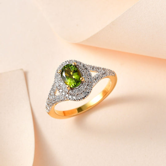 AA Calabar-Turmalin, Weißer Zirkon Ringe 925 Silber Gelbgold Vermeil (Größe 18.00) ca. 1.66 ct