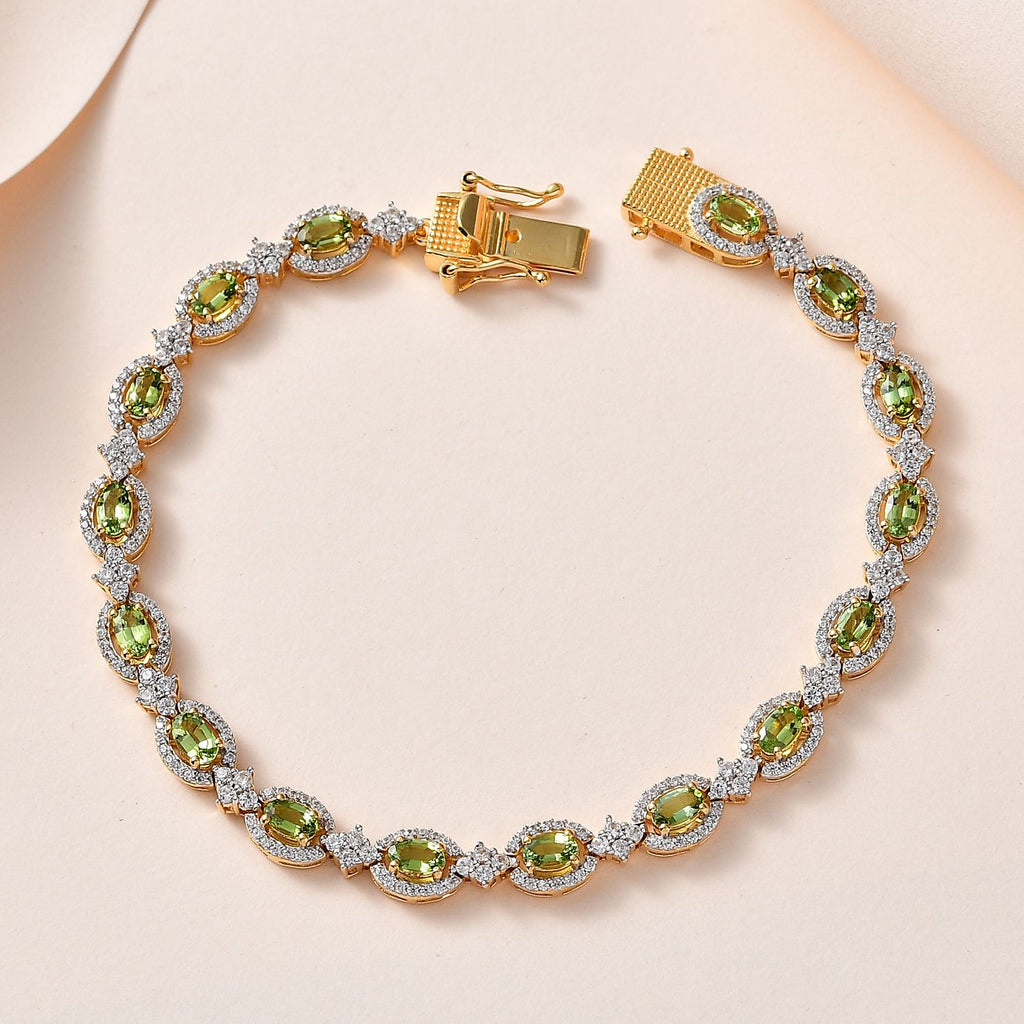 Natürliches AAA Calabar-Turmalin, Weißer Zirkon Armband ca. 20 cm 925 Silber Gelbgold Vermeil ca. 7.47 ct