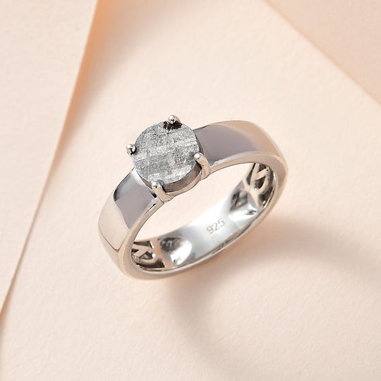 Muonionalusta Meteorit Ring, 925 Silber rhodiniert, (Größe 21.00) ca. 3.68 ct