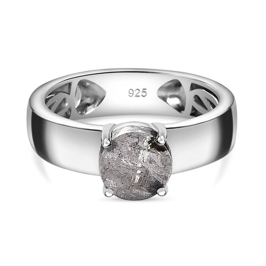 Muonionalusta Meteorit Ring, 925 Silber rhodiniert, (Größe 21.00) ca. 3.68 ct
