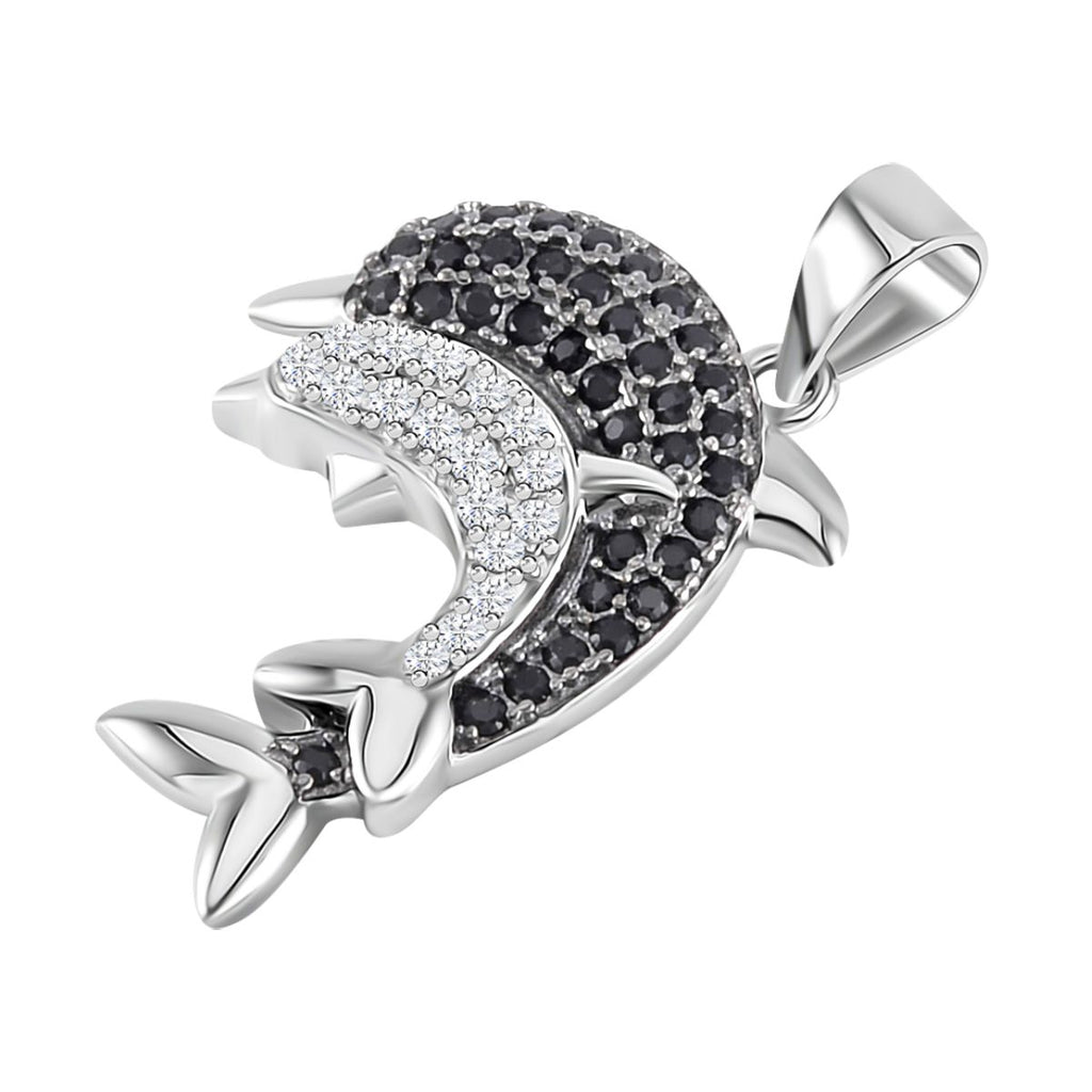 Weißer Zirkon, Schwarzer Spinell Anhänger, 925 Silber, ca. 0.20 ct