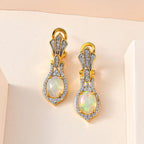 AA Natürlicher, äthiopischer Welo Opal, Weißer Zirkon Ohrringe, 925 Silber Gelbgold Vermeil, ca. 3.51 ct