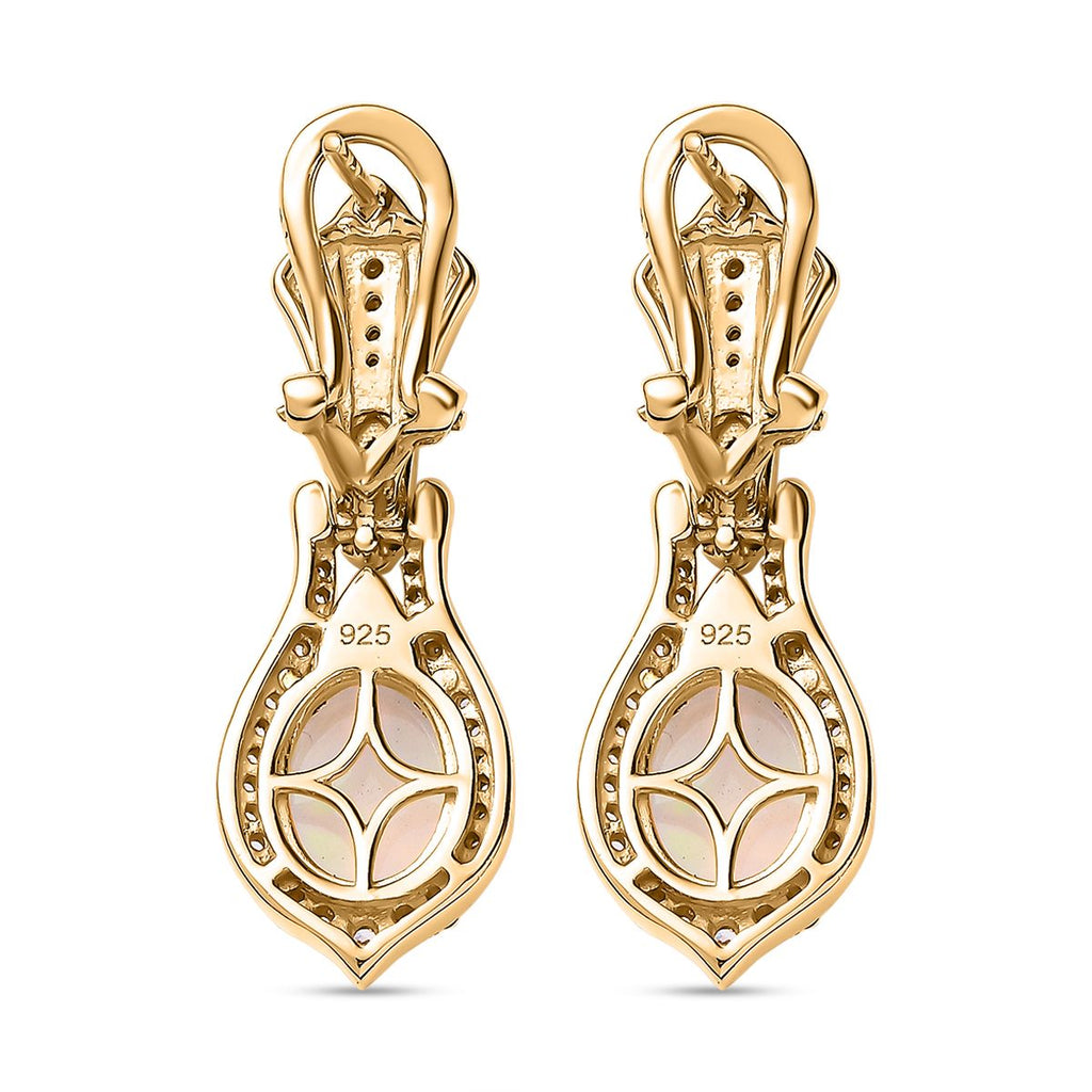 AA Natürlicher, äthiopischer Welo Opal, Weißer Zirkon Ohrringe, 925 Silber Gelbgold Vermeil, ca. 3.51 ct