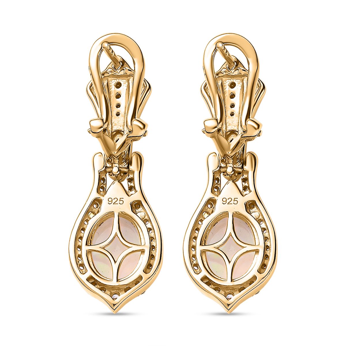 AA Natürlicher, äthiopischer Welo Opal, Weißer Zirkon Ohrringe, 925 Silber Gelbgold Vermeil, ca. 3.51 ct