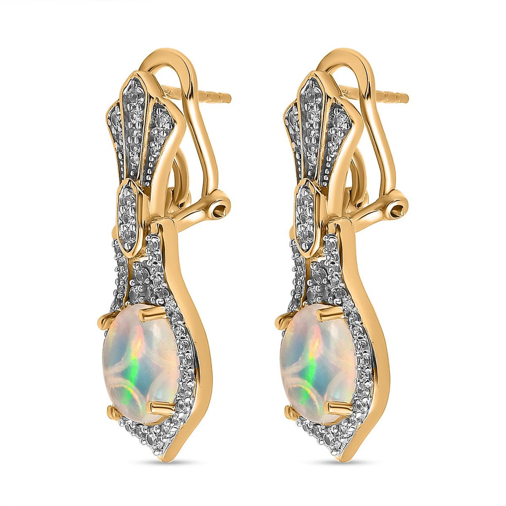 AA Natürlicher, äthiopischer Welo Opal, Weißer Zirkon Ohrringe, 925 Silber Gelbgold Vermeil, ca. 3.51 ct