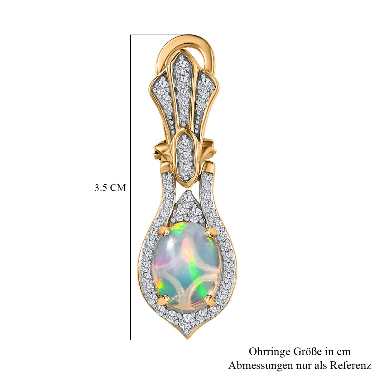 AA Natürlicher, äthiopischer Welo Opal, Weißer Zirkon Ohrringe, 925 Silber Gelbgold Vermeil, ca. 3.51 ct
