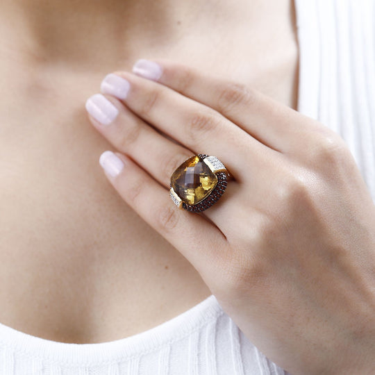 AAA Citrin, Mosambik Granat Ring, 925 Silber Gelbgold Vermeil, (Größe 19.00) ca. 21.30 ct