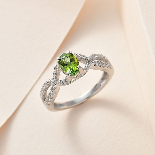 Natürlicher AA Calabar-Turmalin, Weißer Zirkon Ring, 925 Silber platiniert, (Größe 19.00) ca. 3.36 ct