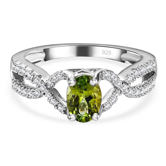 Natürlicher AA Calabar-Turmalin, Weißer Zirkon Ring, 925 Silber platiniert, (Größe 19.00) ca. 3.36 ct
