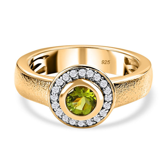 Natürlicher AA Calabar-Turmalin, Weißer Zirkon Ring, 925 Silber Gelbgold Vermeil (Größe 20.00) ca. 0.84 ct