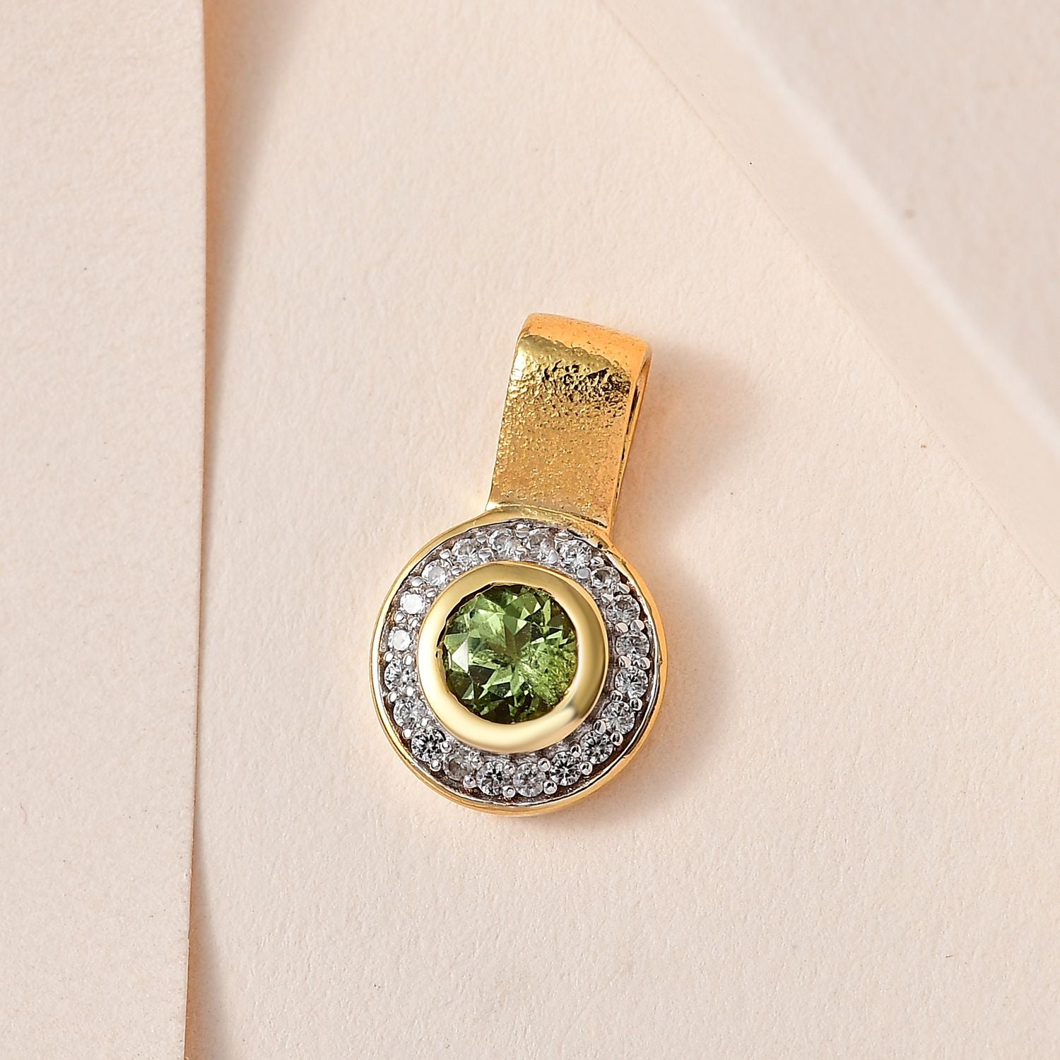 Natürlicher AA Calabar-Turmalin, Weißer Zirkon Anhänger, 925 Silber Gelbgold Vermeil ca. 0.80 ct