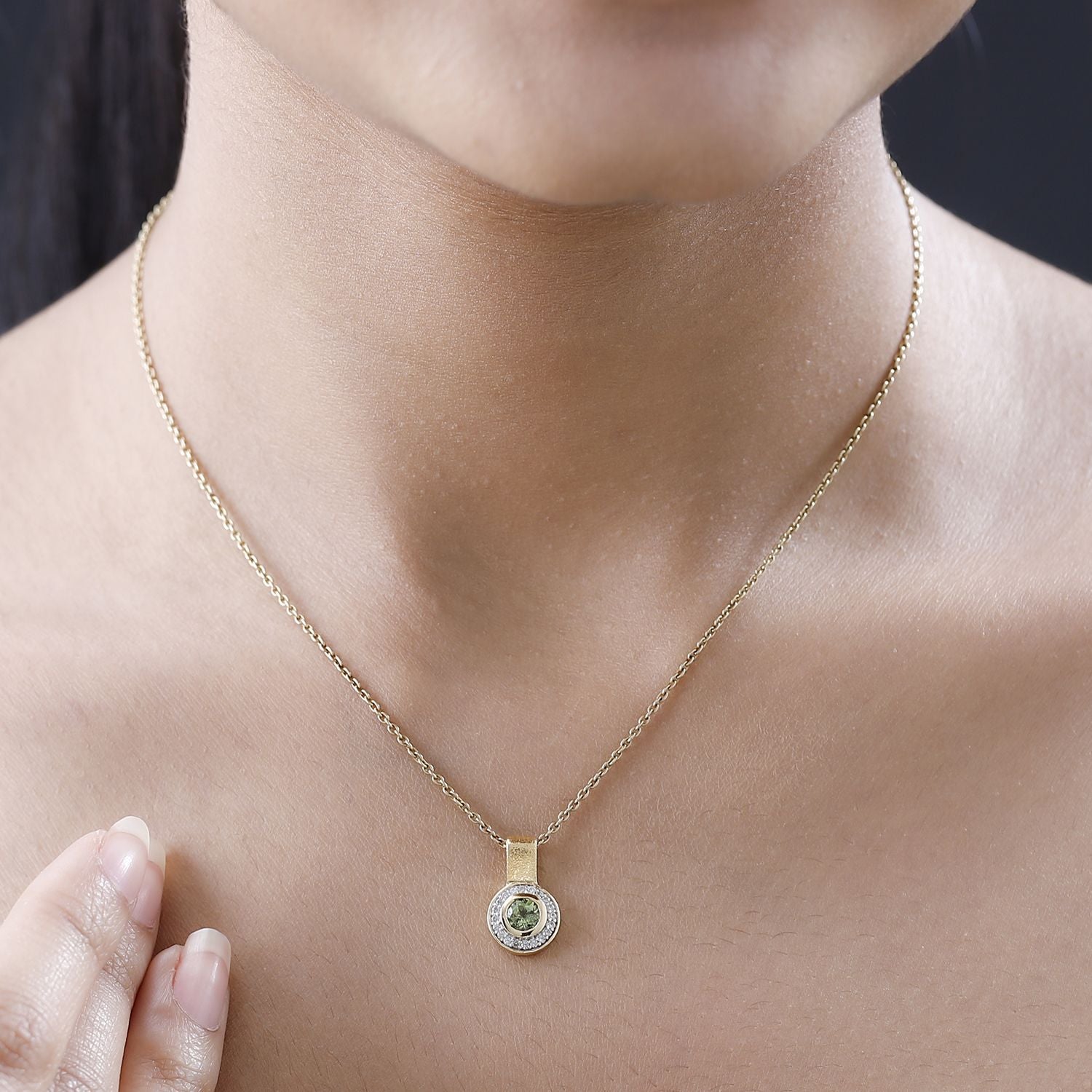 Natürlicher AA Calabar-Turmalin, Weißer Zirkon Anhänger, 925 Silber Gelbgold Vermeil ca. 0.80 ct