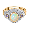 AA Natürlicher, äthiopischer Welo Opal, Tansanit Ring, 925 Silber Gelbgold Vermeil, (Größe 18.00), ca. 2.28 ct