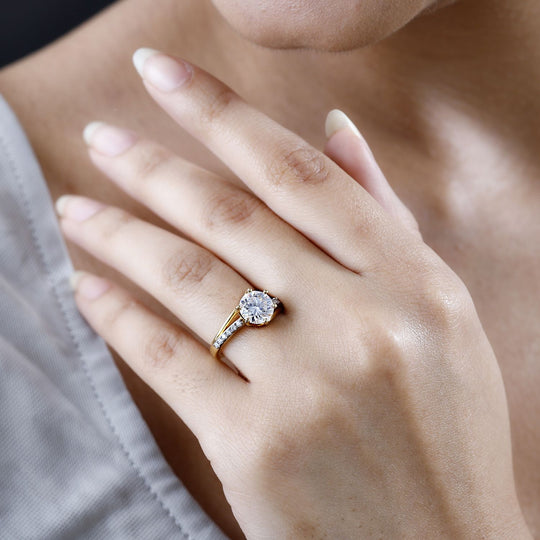 Moissanit Ring, 925 Silber Gelbgold Vermeil, (Größe 21.00), ca. 2.00 ct