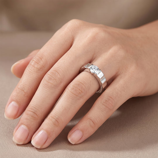Moissanit Solitär Ring, Silber mit Gelbgold Vermeil - 0,43 ct.